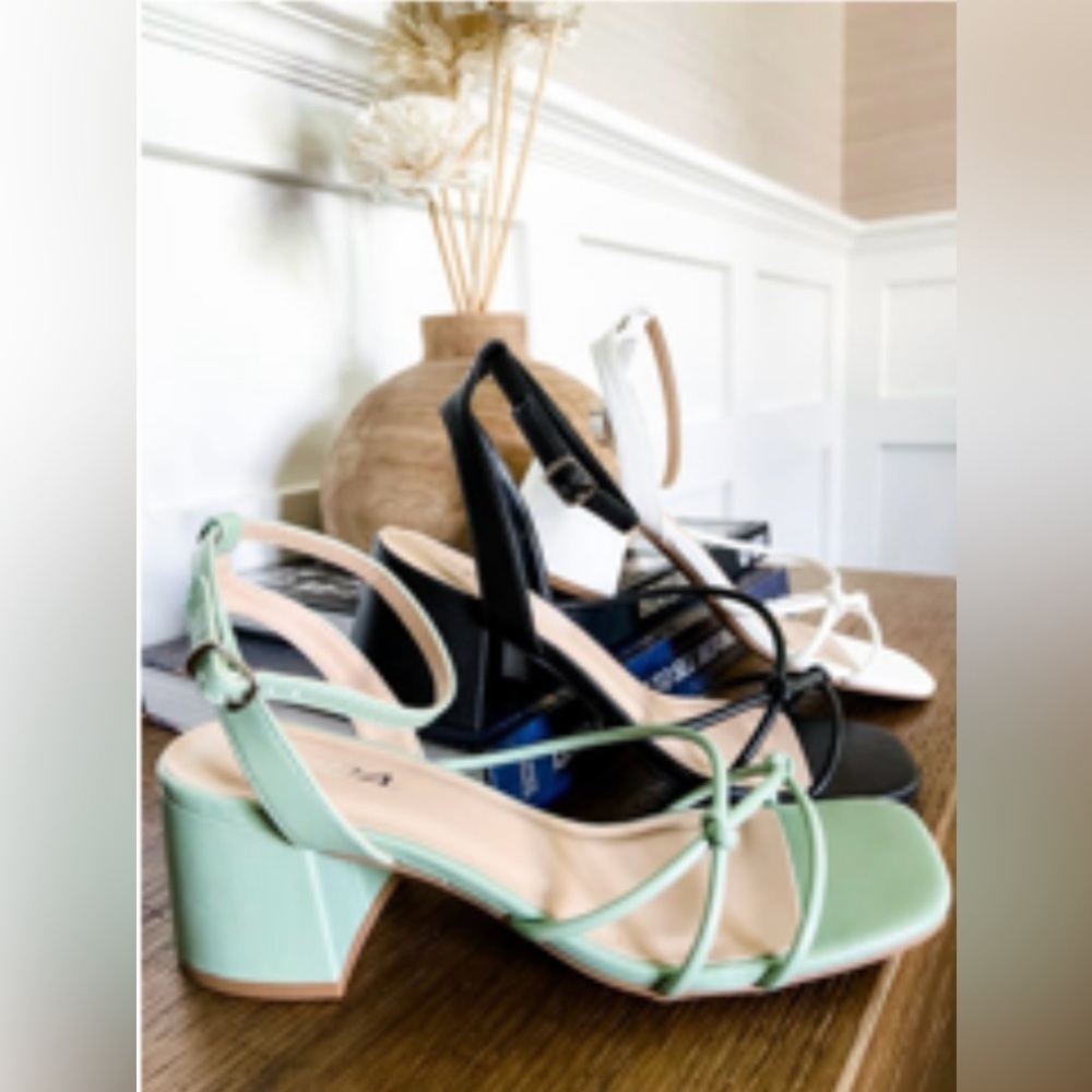 Soda Black Strappy Block Heels